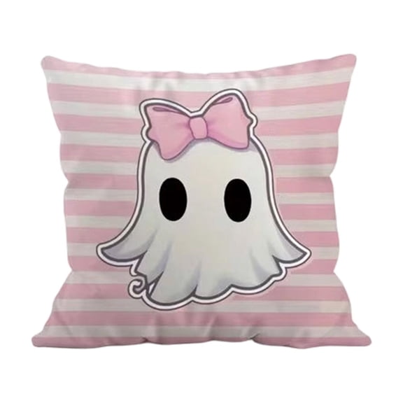 Pink Halloween Pumpkin Pillow Covers, 18''x18'' Boo Ghost Decor | Fabric Pink Halloween Pillow Covers with Pumpkin Ghost Design, Sofa Bedroom Fall Decor
