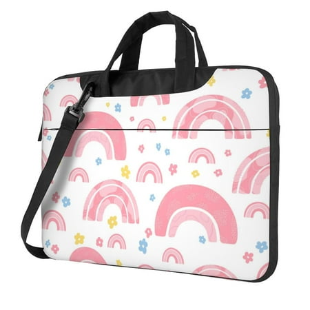 PUREYAH Laptop Case Bag with Compartments for Women Pastel Rainbow Cute Flower Lightweight Computer Tote Bag for Men Travel Work 14 inch