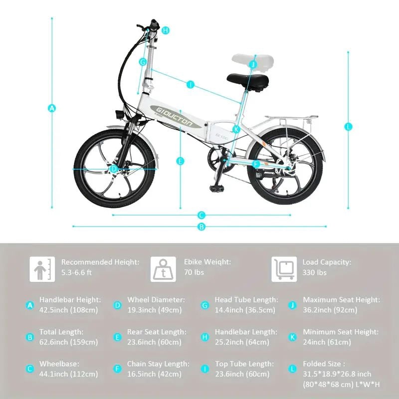 Electric Bike, 750W Motor 20MPH Max Speed, 48V 12AH Battery Folding Ebike, 20" Tire, Dual Disc Brakes, Commuter City 7-Speed Electric Bicycles E-Bike, For Adults And Teens With Pedals