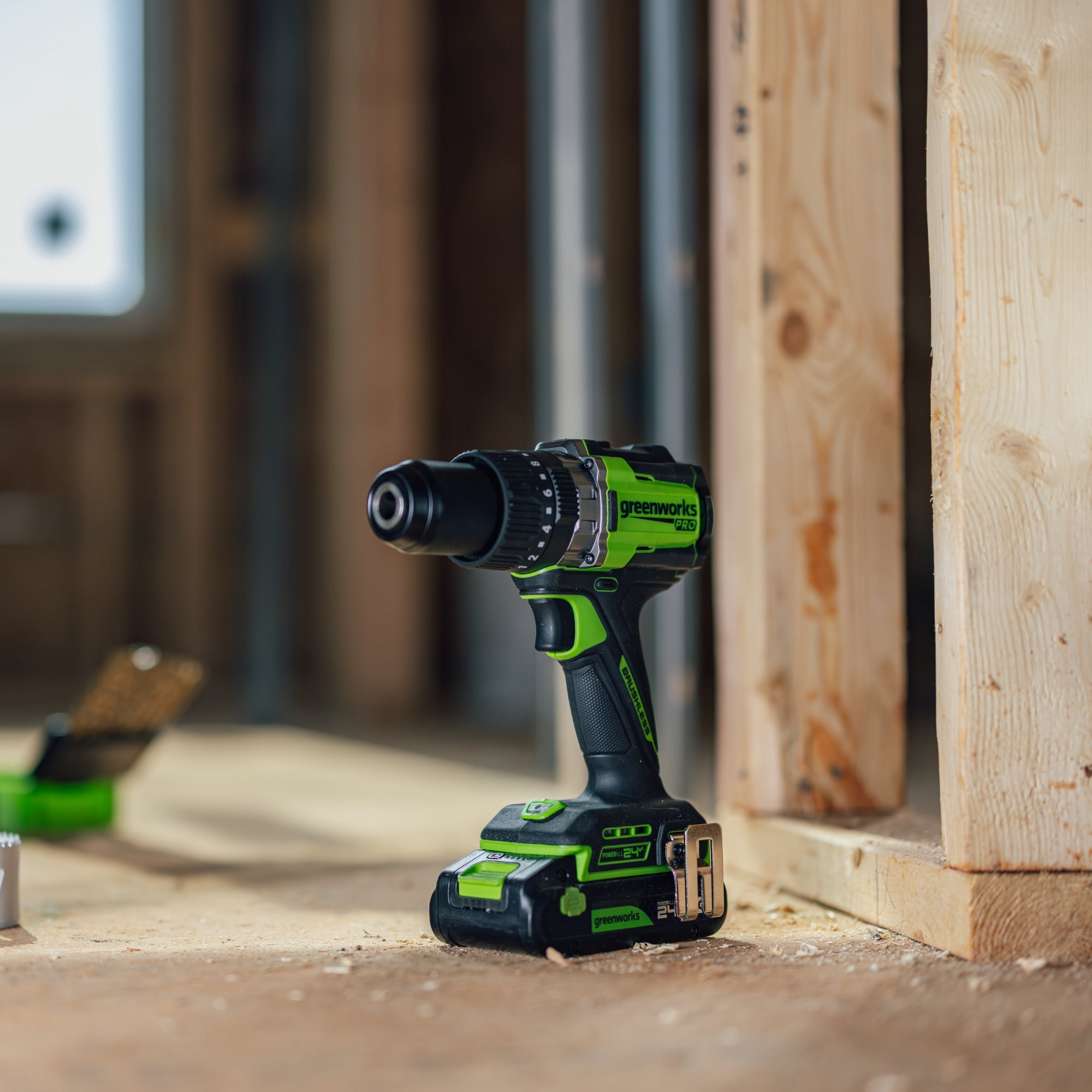 Greenworks Pro 24V 850 in-lb 1/2" Hammer Drill, with 2.0 Ah Battery and Charger, PowerAll, HD595A1
