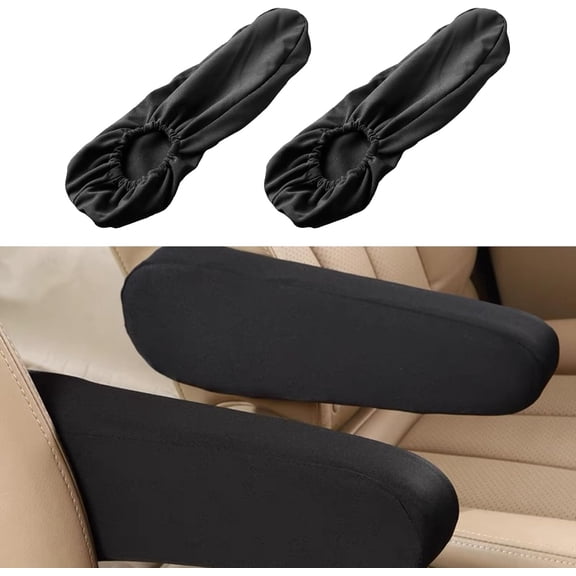 2 PCS Car Front Seat Armrest Covers Soft Elastic Fabric Black Stretch Auto Seat Armrest Protectors, Universal Front Seat Arm Rest Cover Replacement