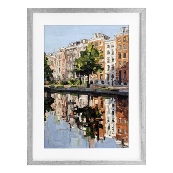 Stupell Industries Modern Waterside Apartments on Canal Gray Framed Print Under Glass, 17 x 23, by Petals Prints Design