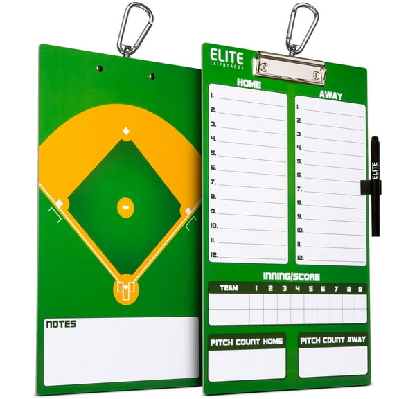 Elite Clipboards Dry Erase Baseball Coaches Clipboard | Double-Sided Baseball Coach Marker Board