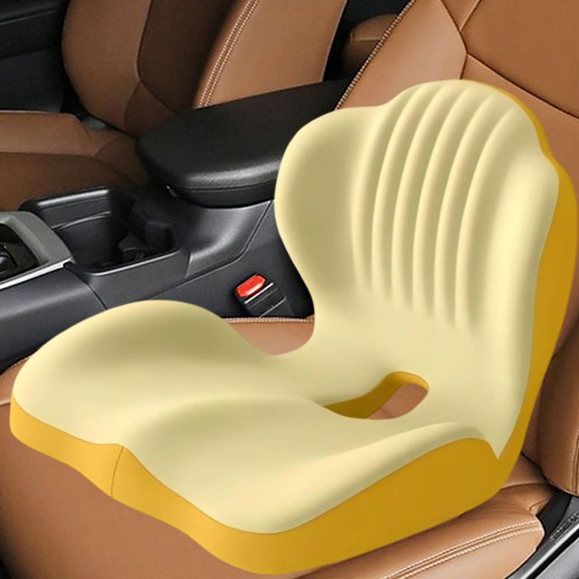 Cojín de asiento con soporte para la espalda, ergonómico, versátil, portátil, suave, para el coxis, almohada de soporte lumbar para asientos de coche Amarillo