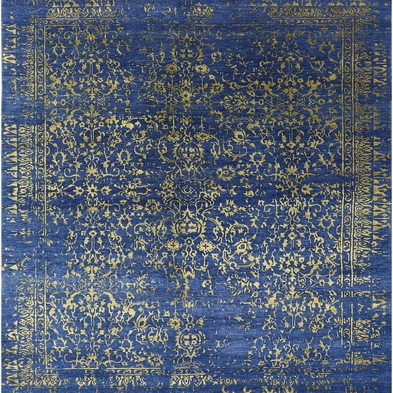 Ahgly Company Indoor Square Mid-Century Modern Denim Dark Blue Oriental Area Rugs, 6' Square
