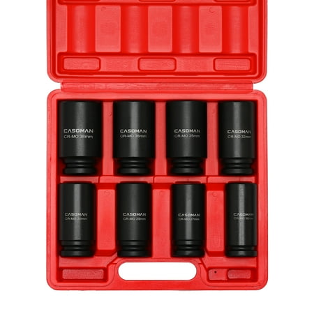 

CASOMAN 8 Pieces 3/4 inch Drive Deep Impact Socket Set Cr-Mo Metric 6-Point 26mm to 38mm Radius Corner Design 3/4 Dr. Heavy Duty Impact Socket Set.
