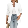 thumbnail image 4 of Spring Fall Stand Collar Solid Color Women Long Sleeved Open Front Work Office Blazer Coat, 4 of 6