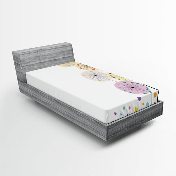 Ambesonne Colorful Fitted Sheet, Cartoon Pastel Look Hearts, Twin XL Size, White Multicolor