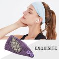 thumbnail image 4 of Crochet Headbands Winter Leaves Pattern with Rhinestones Elastic Head Protector Wide Warm Chunky Hair Accessories for Girls Petunia purple, 4 of 6