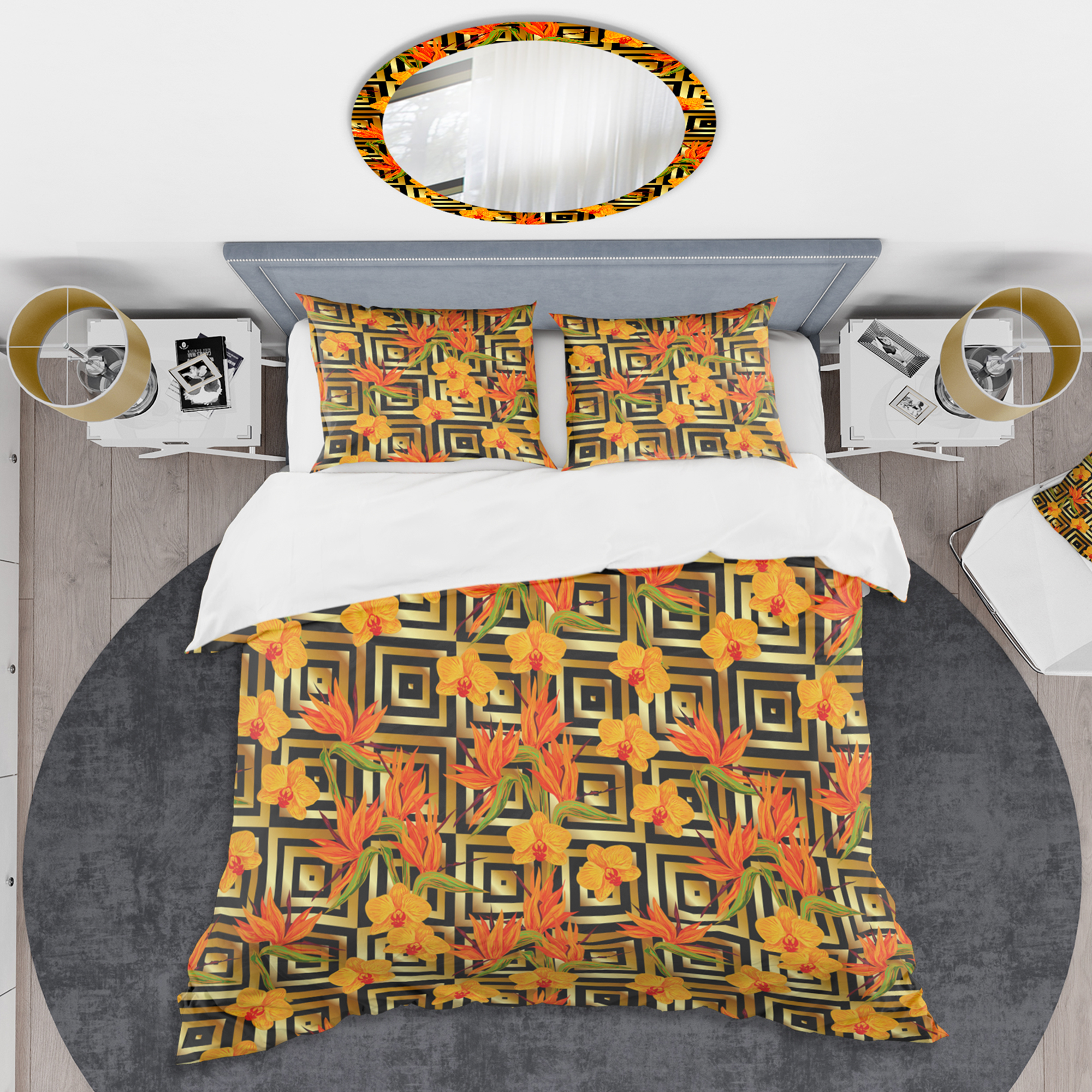 Designart 'Tropical Gold Luxury Pattern III' Mid-Century Modern Duvet Cover Set
