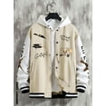 thumbnail image 2 of xiaxaixu Men Baseball Jacket, Long Sleeve Button Closure Letters Bear Print Contrast Color Varsity Jacket Fall Casual Jacket, 2 of 6