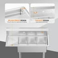 thumbnail image 4 of Ktaxon Commercial Stainless Steel Sink, Freestanding Kitchen Utility Sink with 3 Compartment and Left Side Drainboard, 43.9" x 20" x 43.3, 4 of 8