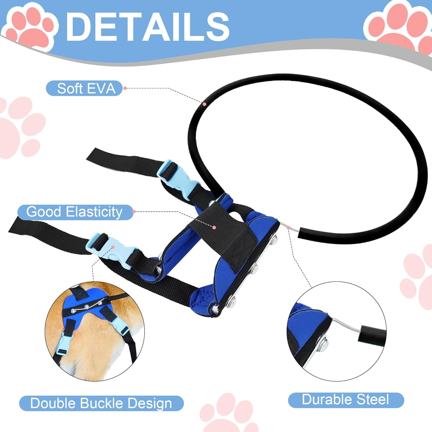 Adjustable Blind Dog Halo Harness with Protective Ring, Guiding Aid for Visually Impaired Pets, 8.5–12.5 in