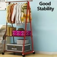 thumbnail image 5 of Clothes Rack on Wheels, Rolling Garment Rack with 2-Tier Storage Shelves for Shoes, Clothes, Portable Garment Laundry Rack for Home Office, Brown, 5 of 5