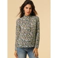 thumbnail image 2 of INSPIRE CHIC Camisa de manga larga con cuello simulado con volantes y botones florales para mujer Azul marino XS, 2 of 6