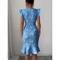 thumbnail image 2 of Elegant Jacquard Commuter Dress, Summer Floral Square Neck Knee-Length Dress for Women, 2 of 10