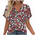 thumbnail image 3 of Craaazy Women's V-Neck Short Sleeve Blouse with Floral Print, Loose Fit for Spring and Summer Gifts, 3 of 5