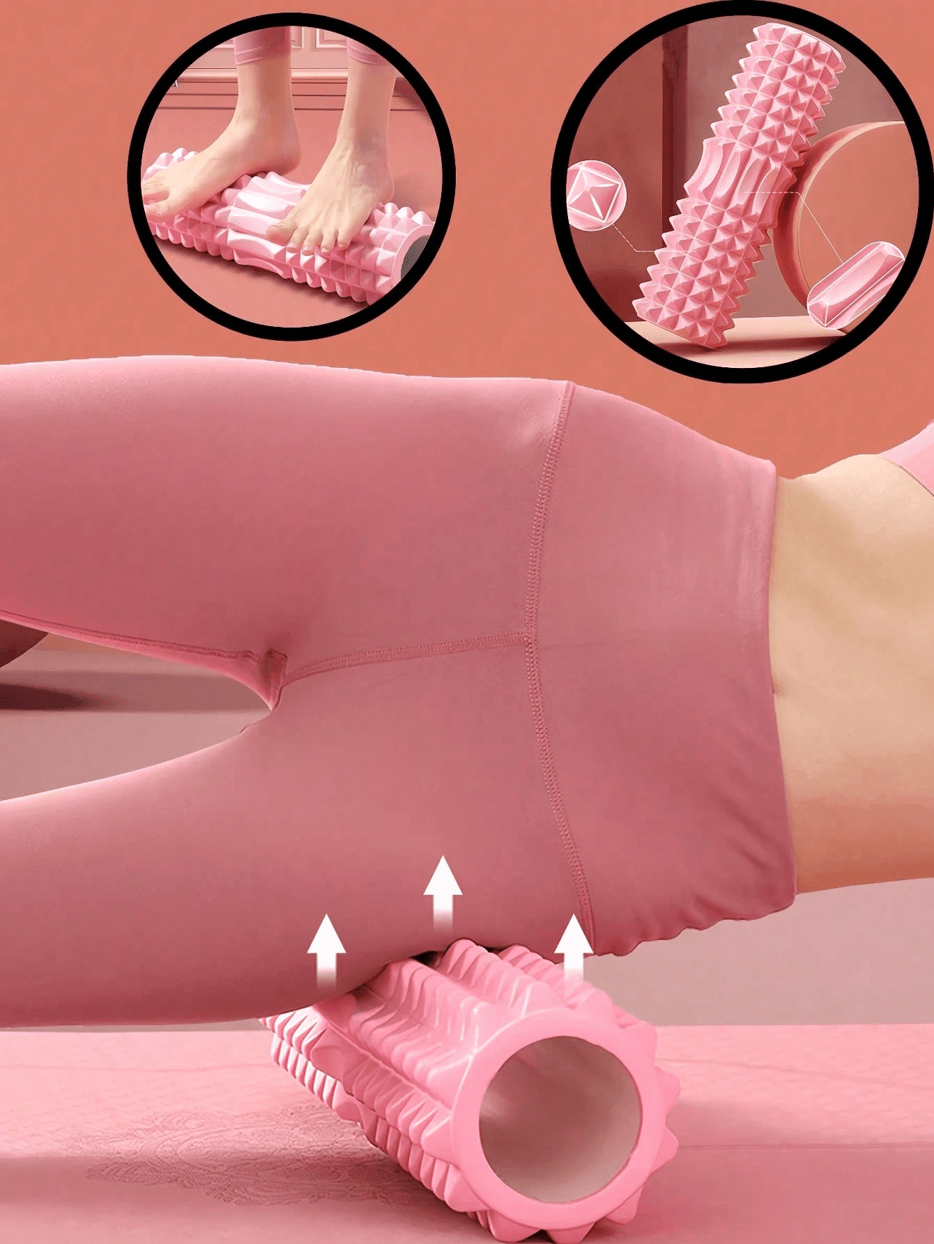 1pc Pink Foam Yoga Massage Roller, High Density Textured Muscle Roller for Deep Tissue Massage, Lightweight Fitness Accessory for Yoga, Pilates & Muscle Recovery