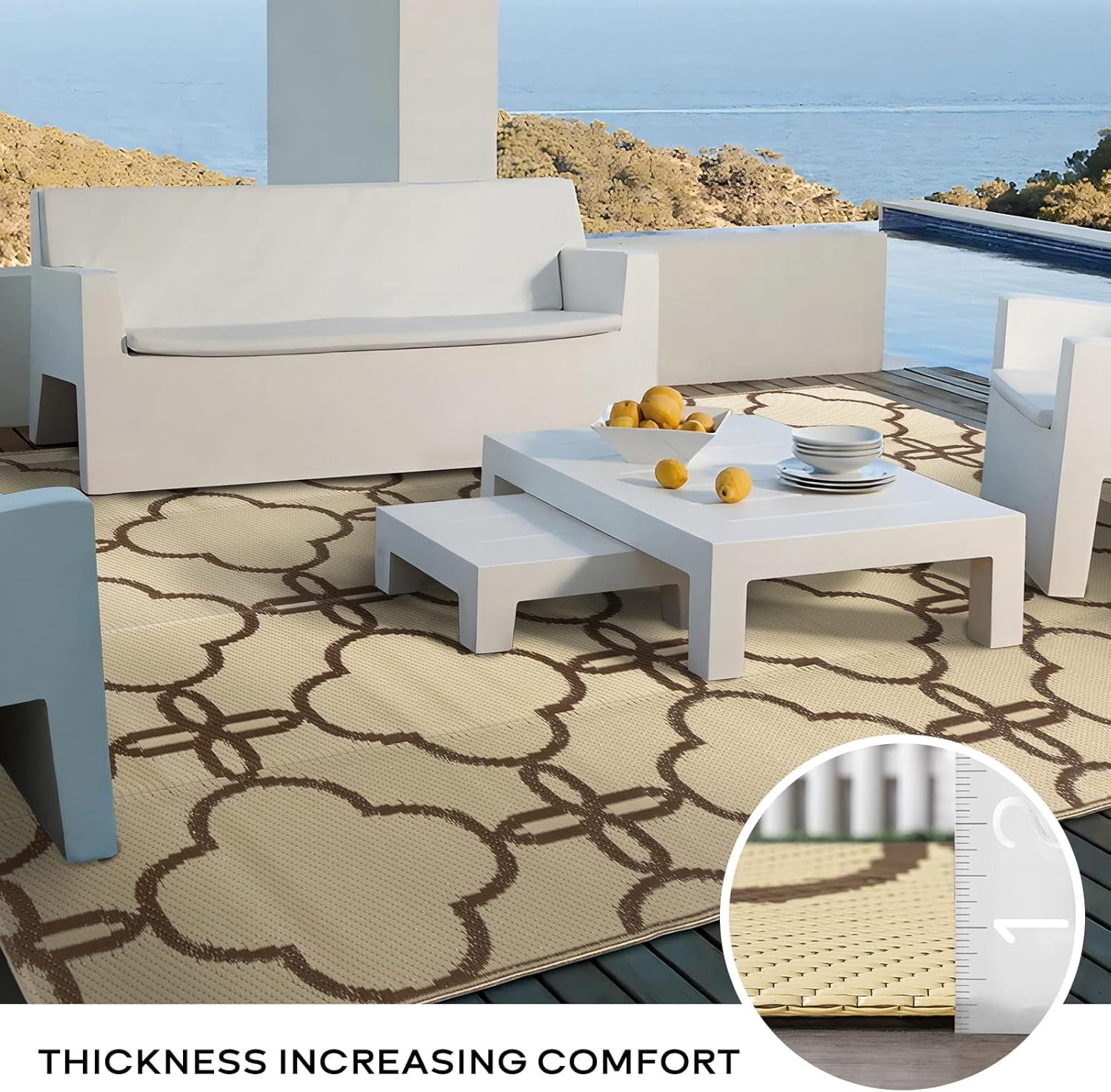 Waterproof Outdoor Patio Rug - Reversible Plastic Straw Camping Mat with Carrying Bag - Ideal for RV, Picnic, Backyard, Indoor Use - Durable & Easy-Clean Design, 5 x 8 ft, Light Coffee, 1 Pack