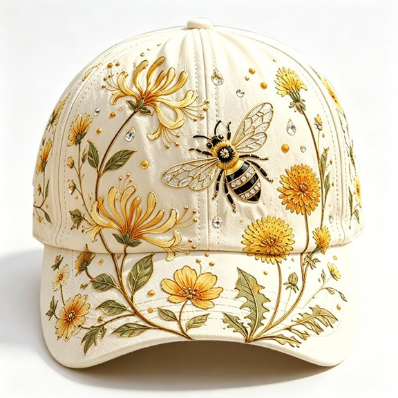 OQRKI Garden Morning Cap for Women 2026 Limited Edition, Adjustable Baseball Cap with Honeybee Wildflower Botanical Baseball Caps for Women