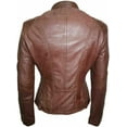 thumbnail image 3 of HOT Women's Genuine Brown Lambskin Real Leather Jacket Stylish Biker Coat W480, 3 of 4