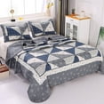 thumbnail image 2 of FFIY Patchwork Quilted Bedspread Coverlet Set, Floral, 3-Piece, Grey, Reversible, Queen, 2 of 8