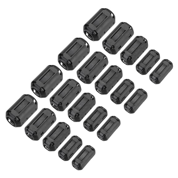 Uxcell 20Pcs 5 Sizes Clip-on Ferrite Ring Core, Ferrite Beads EMI RFI Noise Cable Clip for 3.5mm/5mm/7mm/9mm/13mm Diameter Cable, Black