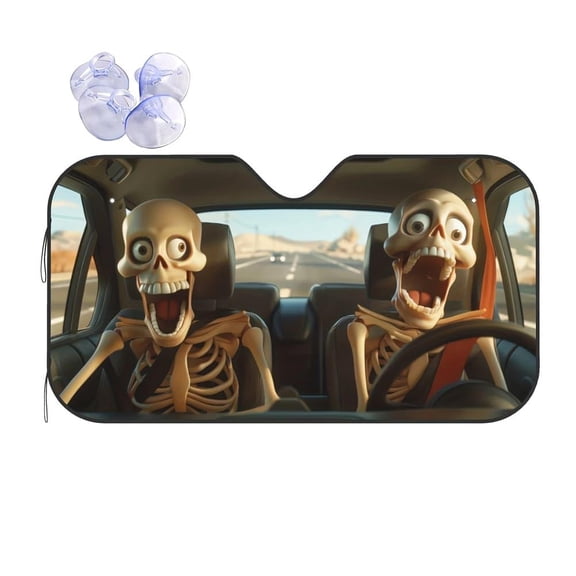 Universal Car Windshield Sun Shade with Funny Printed Design, Foldable Front Window Sun Protector with Suction Cups for Sedan SUV Pickup Truck