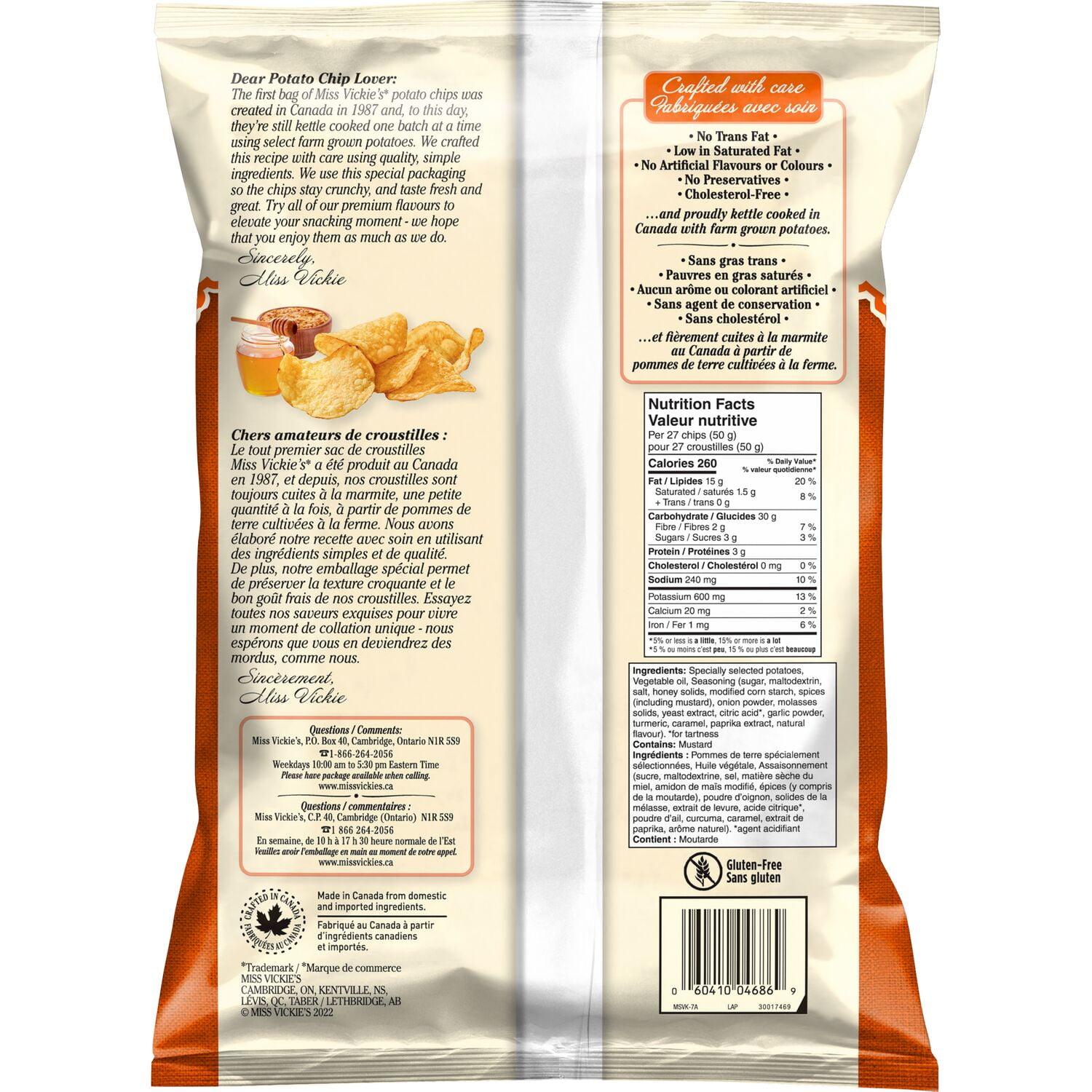 Croustilles cuites à la marmite Miss Vickie’s Saveur Miel et Dijon