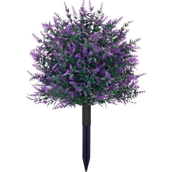 20'' Faux Lavender Artificial Topiaries Ball Trees with Ground Spikes for Fall Front Porch Decor, Fake Bushes UV Resistant Artificial Shrubs Outdoor Plants Fake Topiaries Home Decor