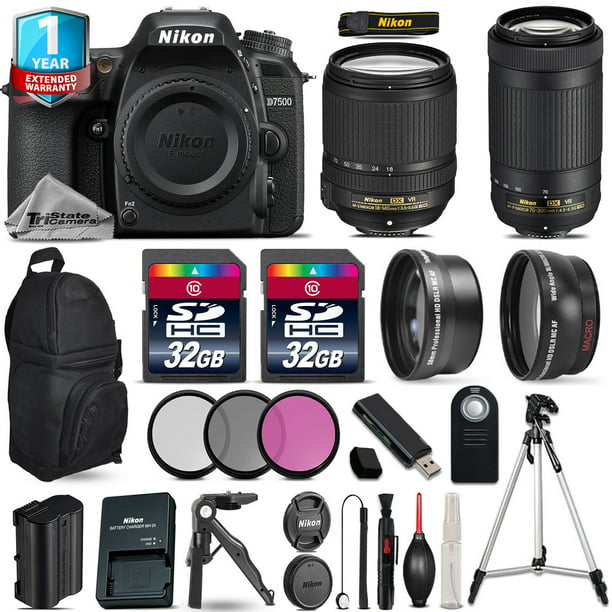 Nikon D7500 Camera + AFS 18-140mm VR + 70-300mm VR + Filter + 1yr