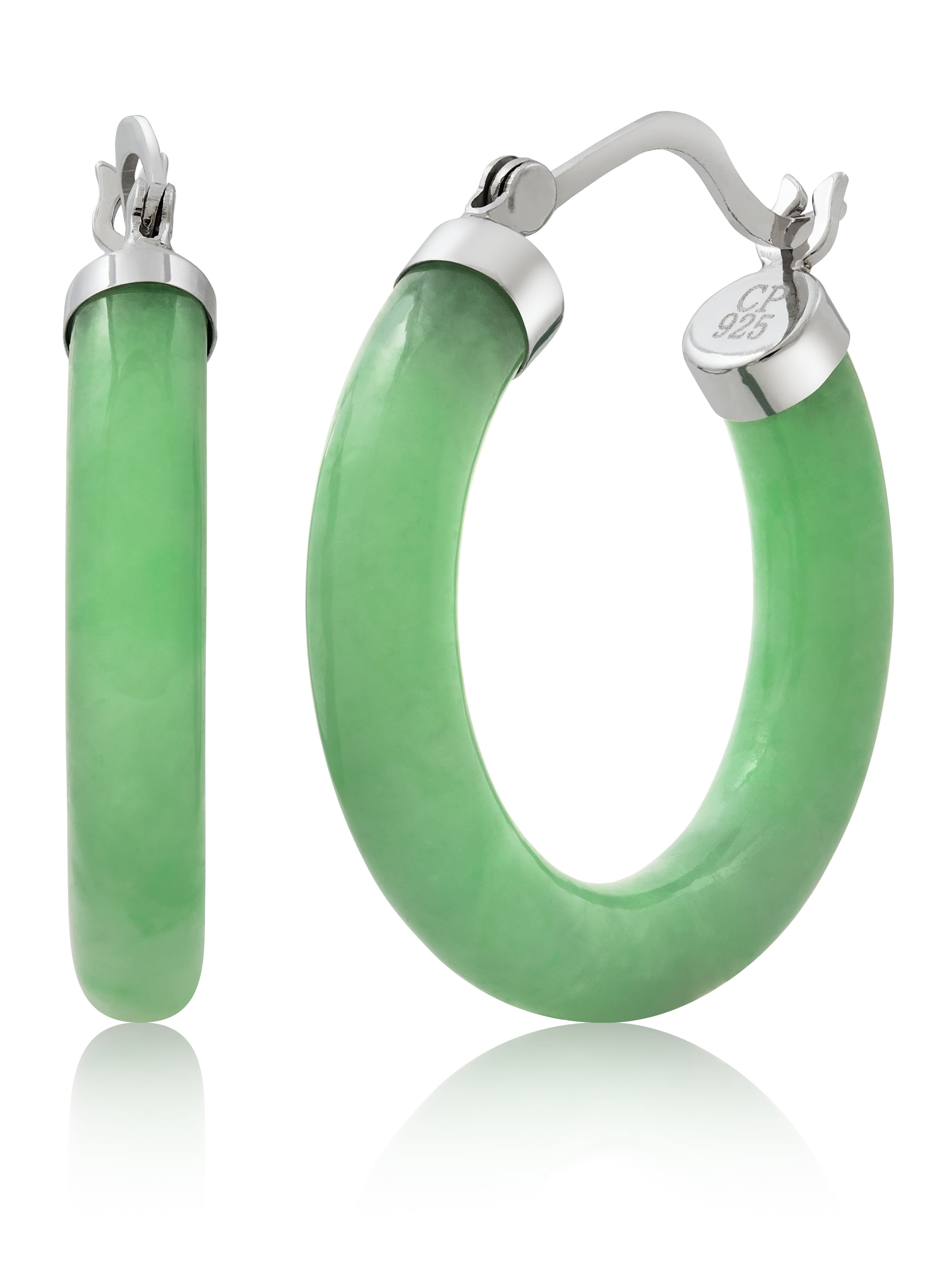 Top quality nature green Jade 8mm ball sterling silver leverback earrings 