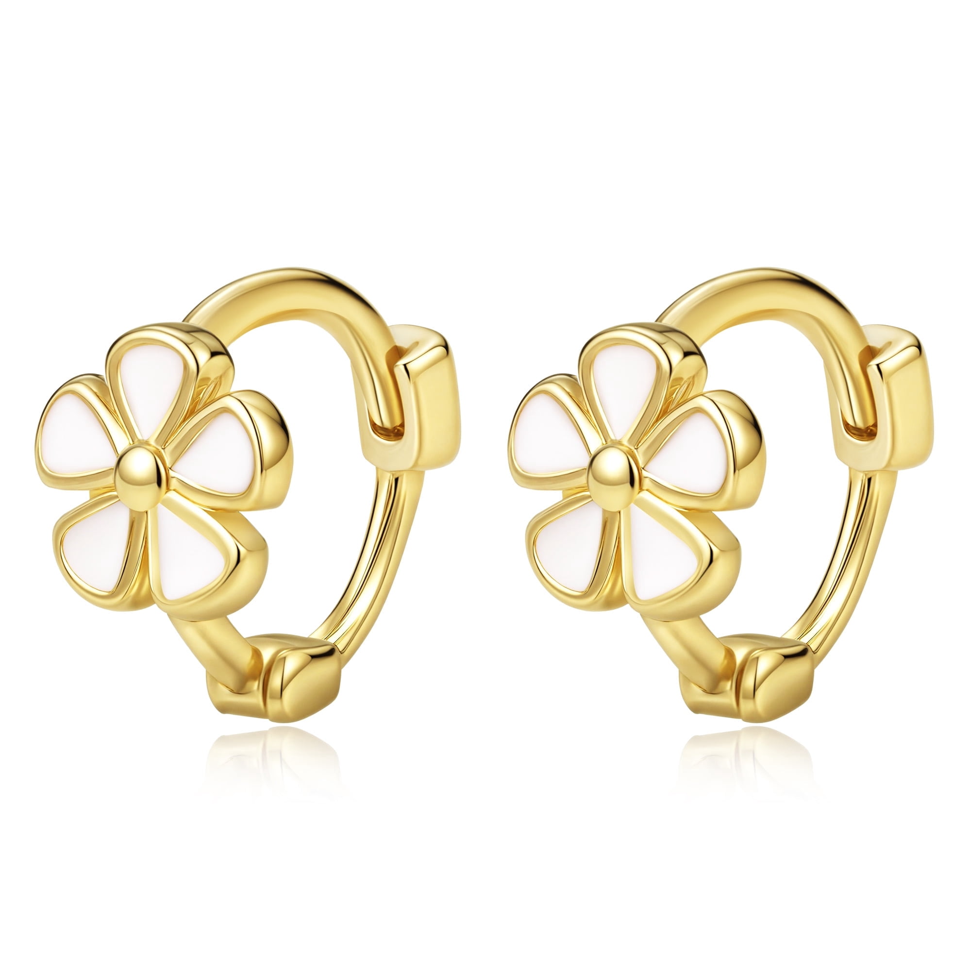 RYSKYJEWELRY Flower Huggie Gold Earrings, 925 Sterling Gold, All Ages