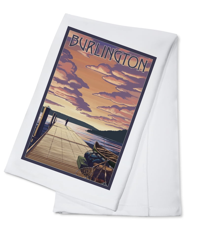 Burlington, Vermont, Dock and Sunset (100 Cotton Tea Towel, Decorative