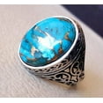 thumbnail image 3 of Blue Copper Turquoise Mans Ring, Natural Copper Turquoise Ring, Silver Jewelry, 925 Silver Ring, Birthday Gift, Heavy Mens Ring, Arabic Design, Ottoman Style Ring, Christmas, Turkey Mens Signet Ring, 3 of 4