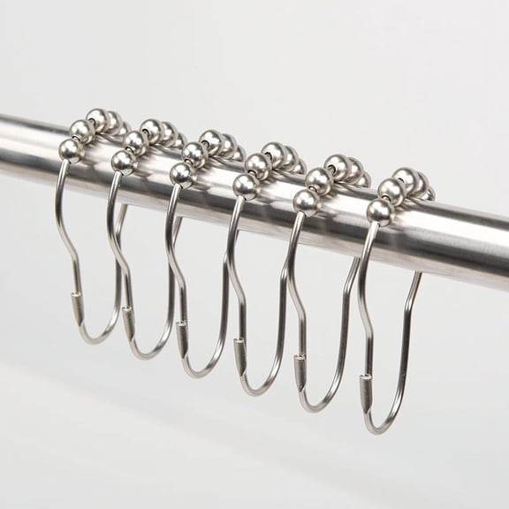Shower Curtain Hooks Rust Proof (Set of 12) - Stainless Steel Shower Curtain Rings - Anti Slip Roller Balls for Easy Glide (Secure Lock Hooks, Matte nickel color)