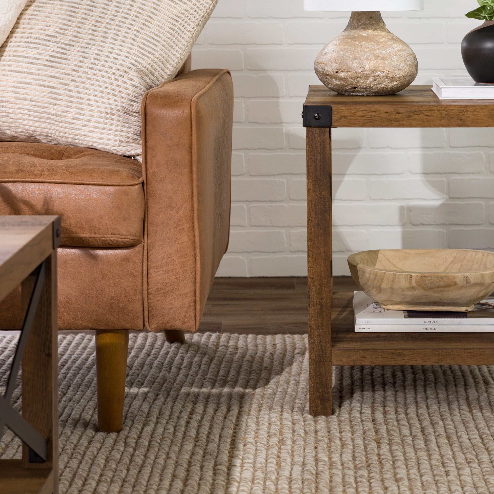 Walker Edison Magnolia Metal X End Table, Reclaimed Barnwood