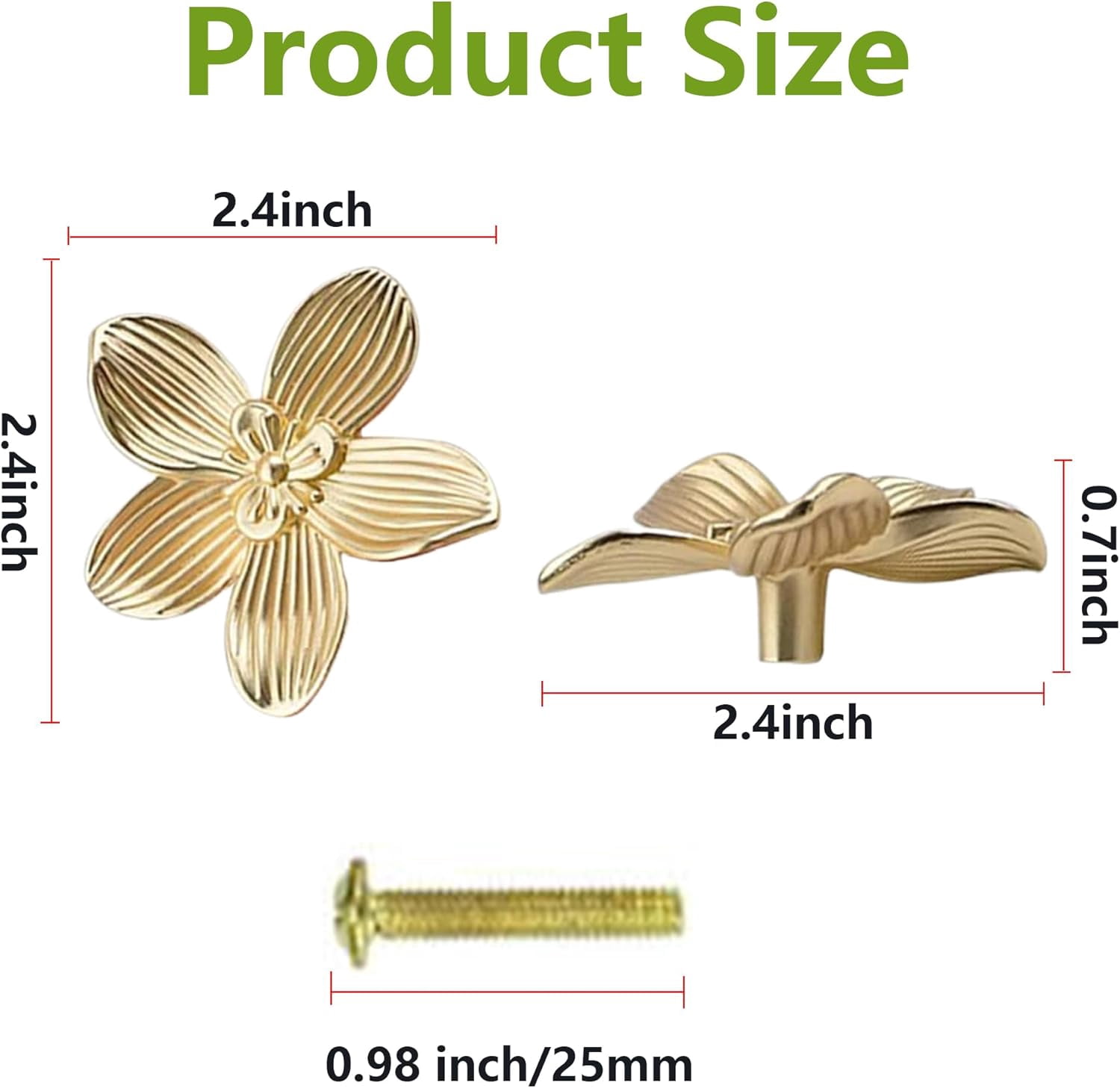 Gold Flower Dresser Knobs: 6PCS Cabinet Door Handle Knobs, Dresser Cupboard Drawers Closet Pulls, Brushed Gold Flowers Brass Decor Accessories Old Fashioned, Unique Furniture Knobs