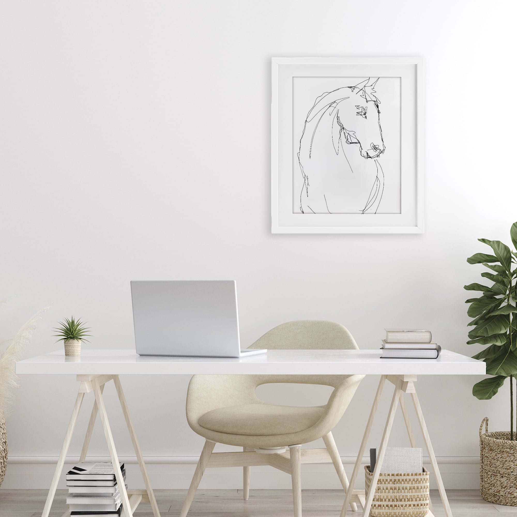 Stupell Industries Sketched Horse Contour White Framed Print Under Glass, design by Lorenzo Collective