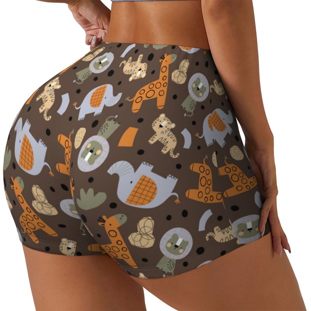 Fotbe Cute Lion Tiger Shorts Sin Costuras – Shorts Deportivos de Cintura Alta para Mujer, Elásticos para Gimnasio, Yoga, Running o Ciclismo-Large