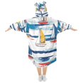 thumbnail image 2 of FORMRS Wearable Blanket Hoodie with Sleeves for Kids Cozy Flannel Sweatshirt, Dark Blue Hand Drawn Sailboats, 2 of 7