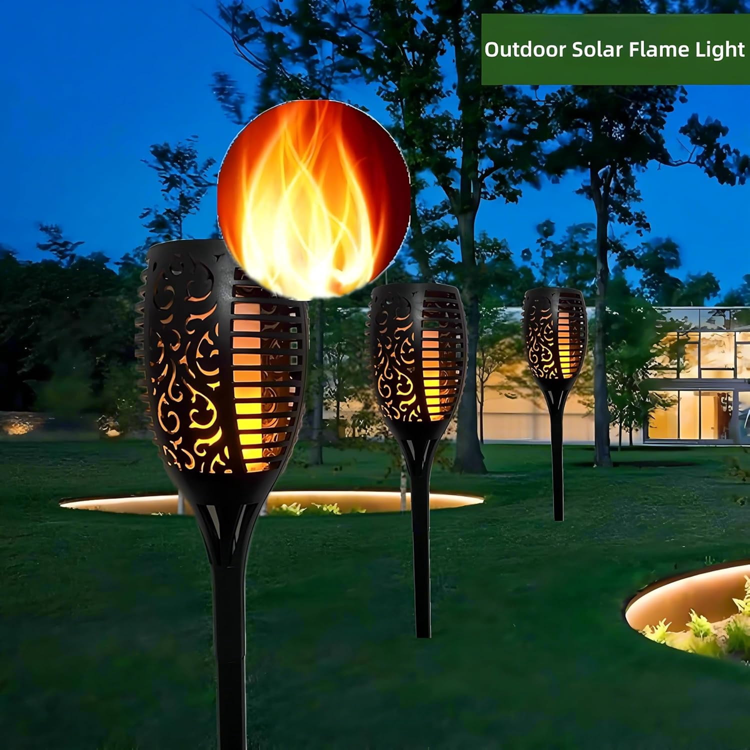 4 Pack Outdoor Solar Flame Light,Solar Lights Outdoor for Garden Decorations with Flickering Flame,IP65 Waterproof Solar Powered Yard Lights Torch Light for Lawn Patio Pathway (Warm White)