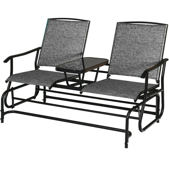 Patiojoy Gray Patio Loveseat Rocking 2 Person Outdoor Double Glider Chair With Center Table