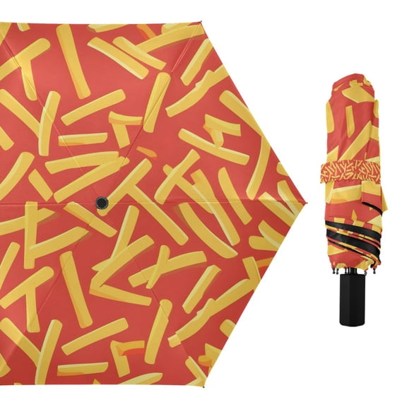 French Fries Compact Sun Umbrella Windproof Travel Umbrellas for Rain Strong Portable UV Protection