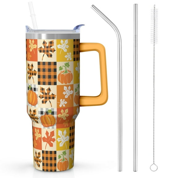 Maple Leaves 40oz Tumbler w/ Straw Lid - Stainless Steel Vacuum Insulated, Leakproof Handle Cup for Adults