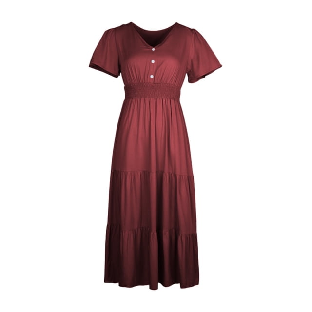 adviicd Robes pour Femmes 2024 Robe Décontractée pour Femmes Boho Floral Col Carré Été Décontractée Fluide Soirée Plage Maxi Robes Rouge,G