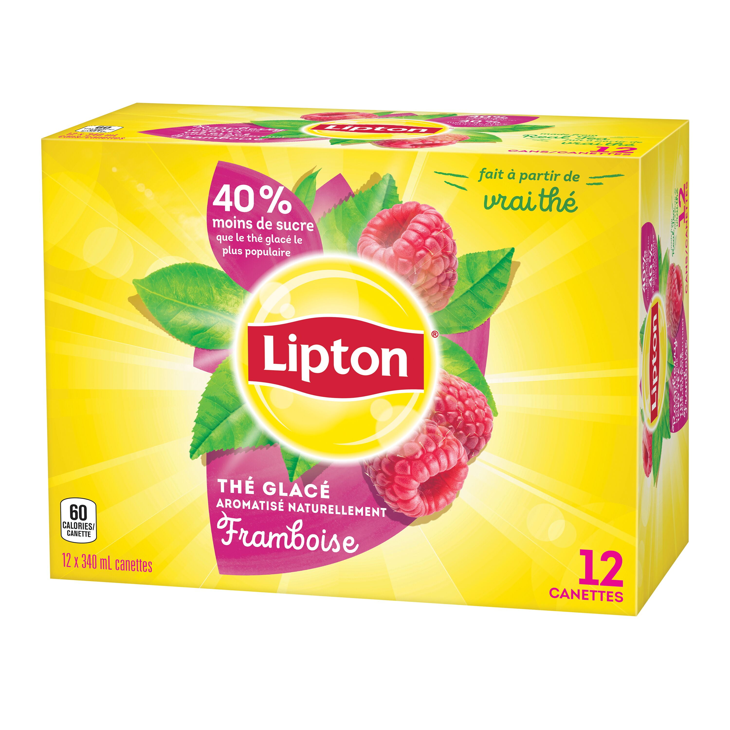 Thé glacé à la framboise Lipton® 12 x 340 mL, canettes