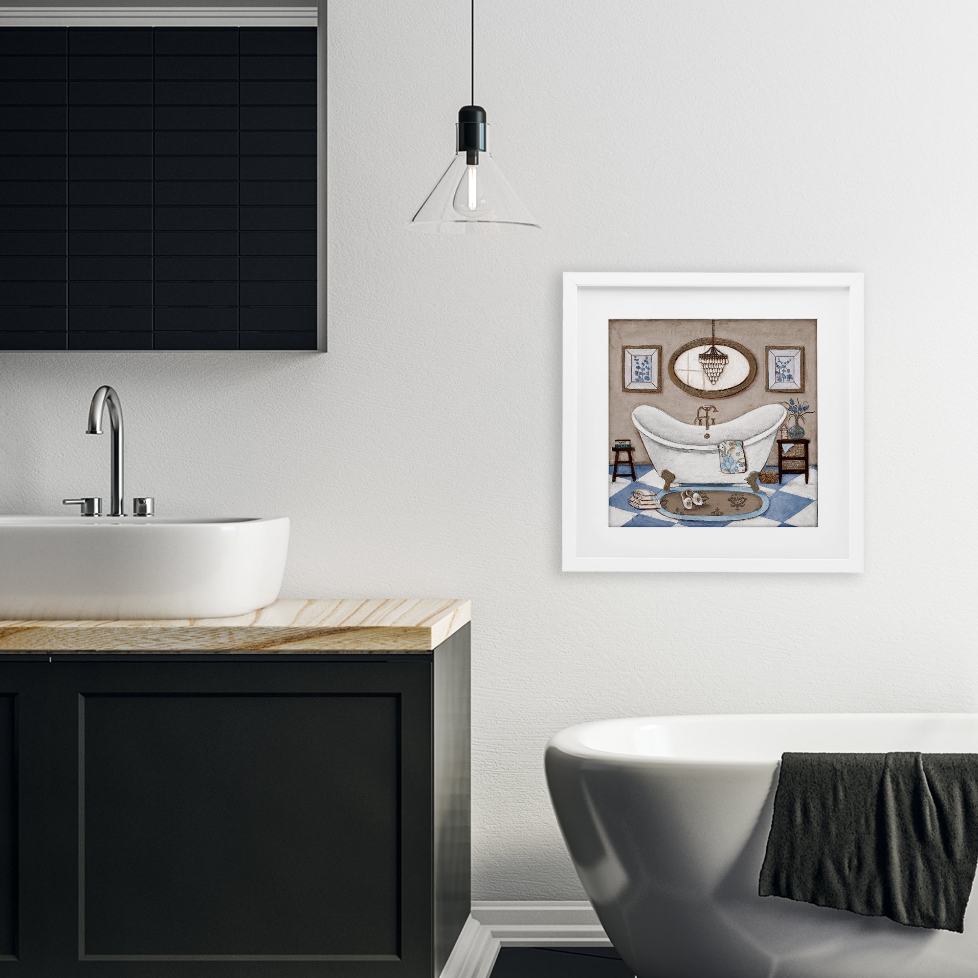 Stupell Industries Checkered Relaxing Bathtub White Framed Print Under Glass, design by Janet Tava