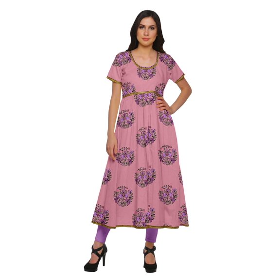 Moomaya Indian Women Cotton Front Slit Kurtis Printed Long Kurti Ethnic Dress