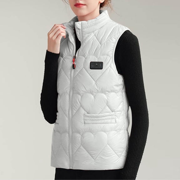 ersvoioy Heated Vest for Women Solid Stand Collar Lightweight Quilted Electric Warming Gilet for Winter Outdoor Activities (Battery Pack Not Included)